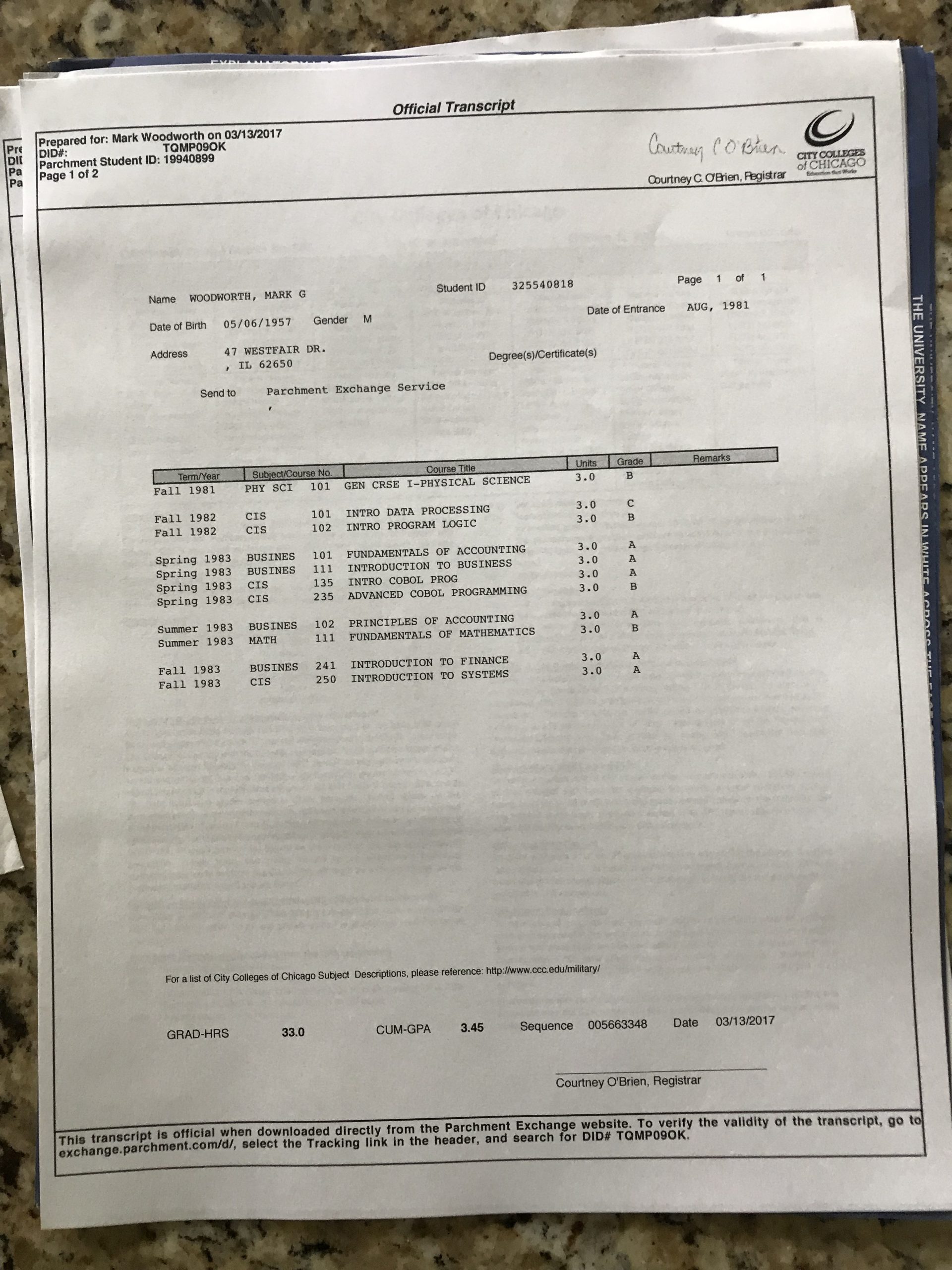 City Colleges transcript 2
