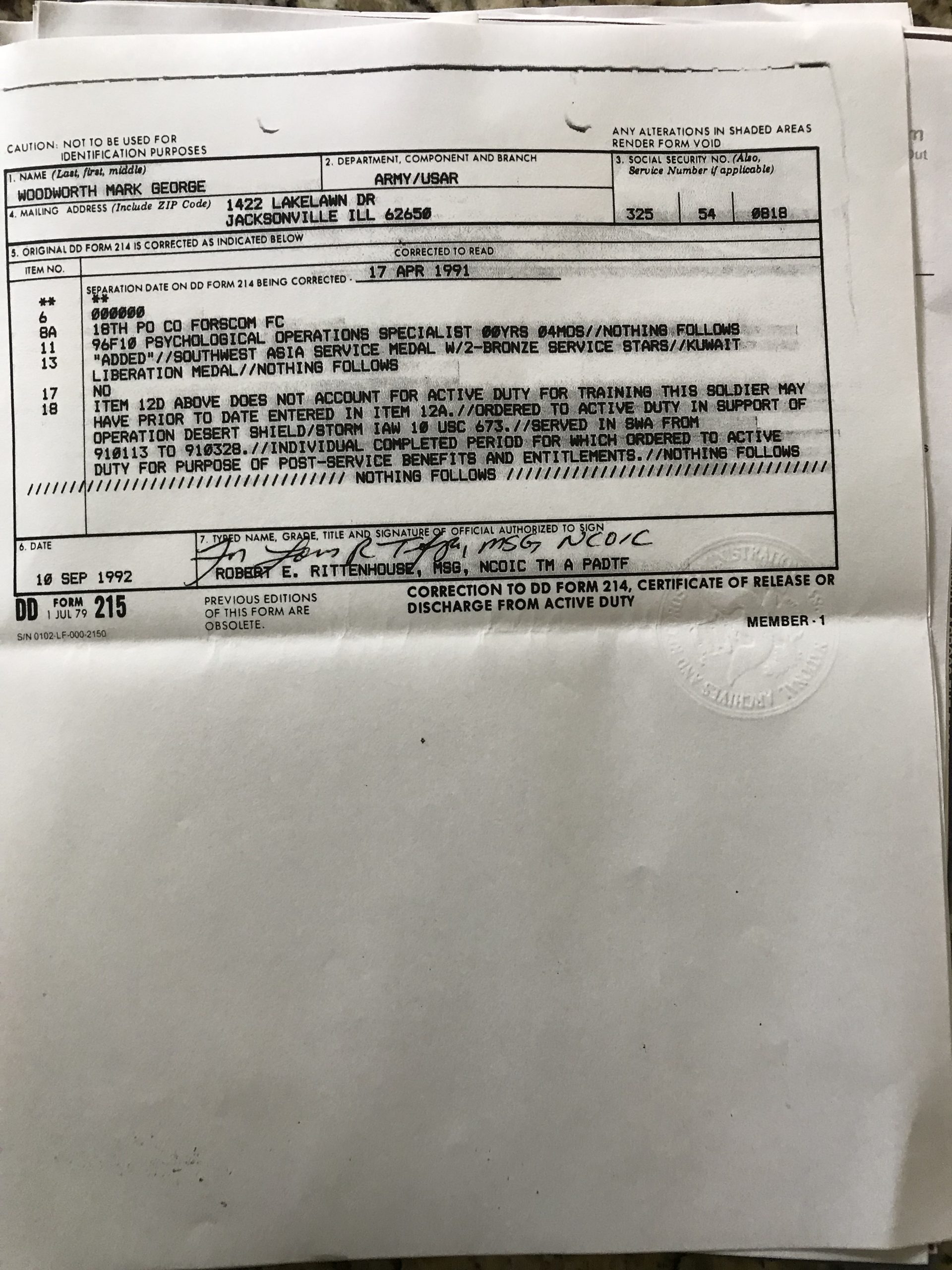 DD Form 215