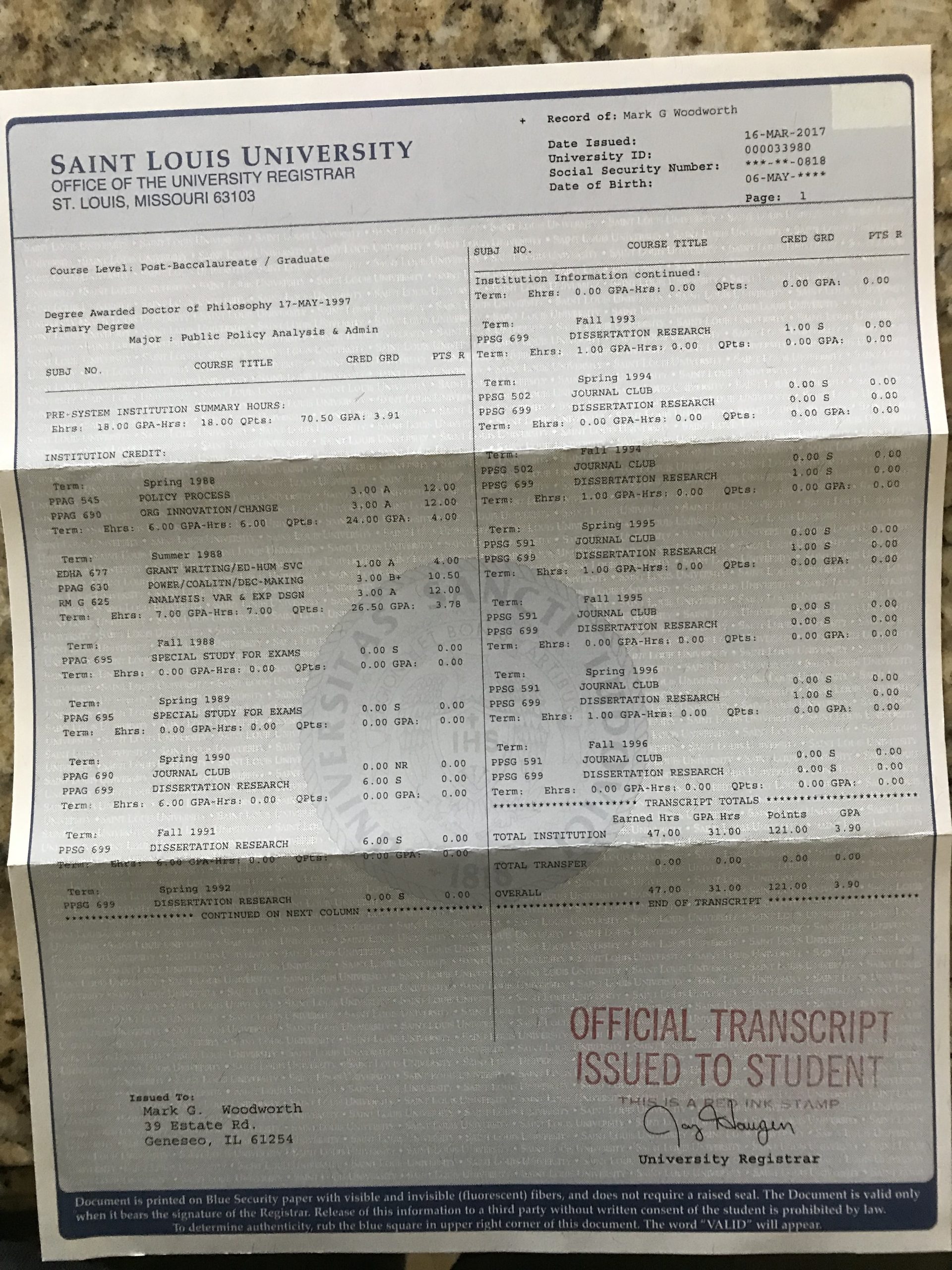 SLU PhD transcript 1